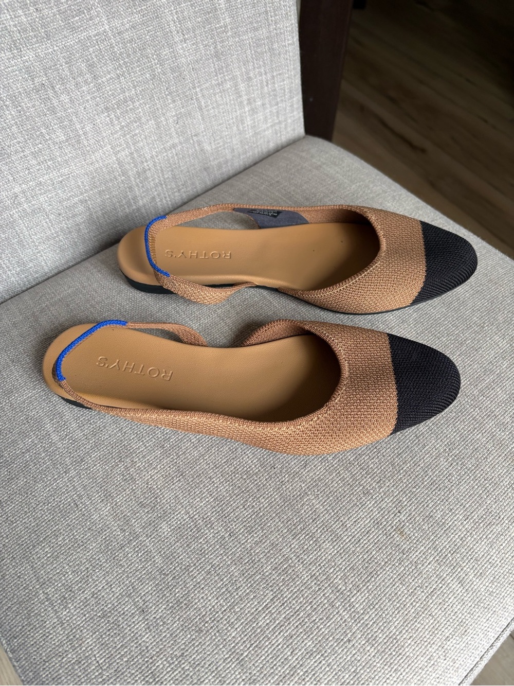 Rothy's Almond Slingback in Tan with Black Cap - Picture 2 of 4